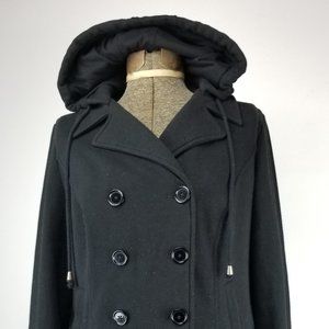 Black Double Breasted Hooded Bomber Jacket Size 0